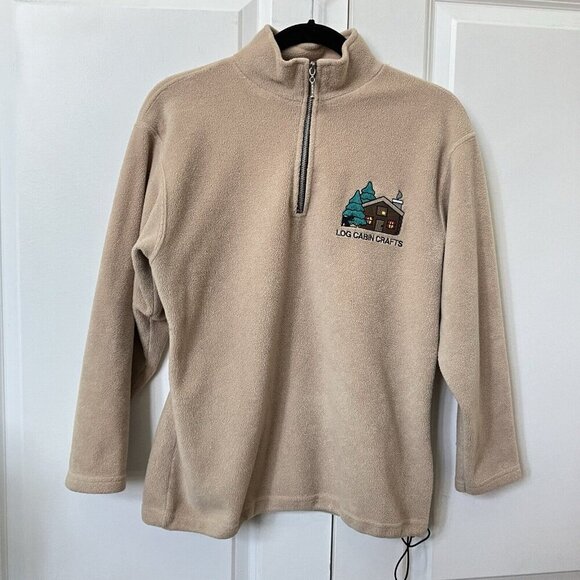Vintage Guru 1/4 Zip Fleece Womens Small Log Cabin Crafts Embroidered Sweater - Picture 1 of 8
